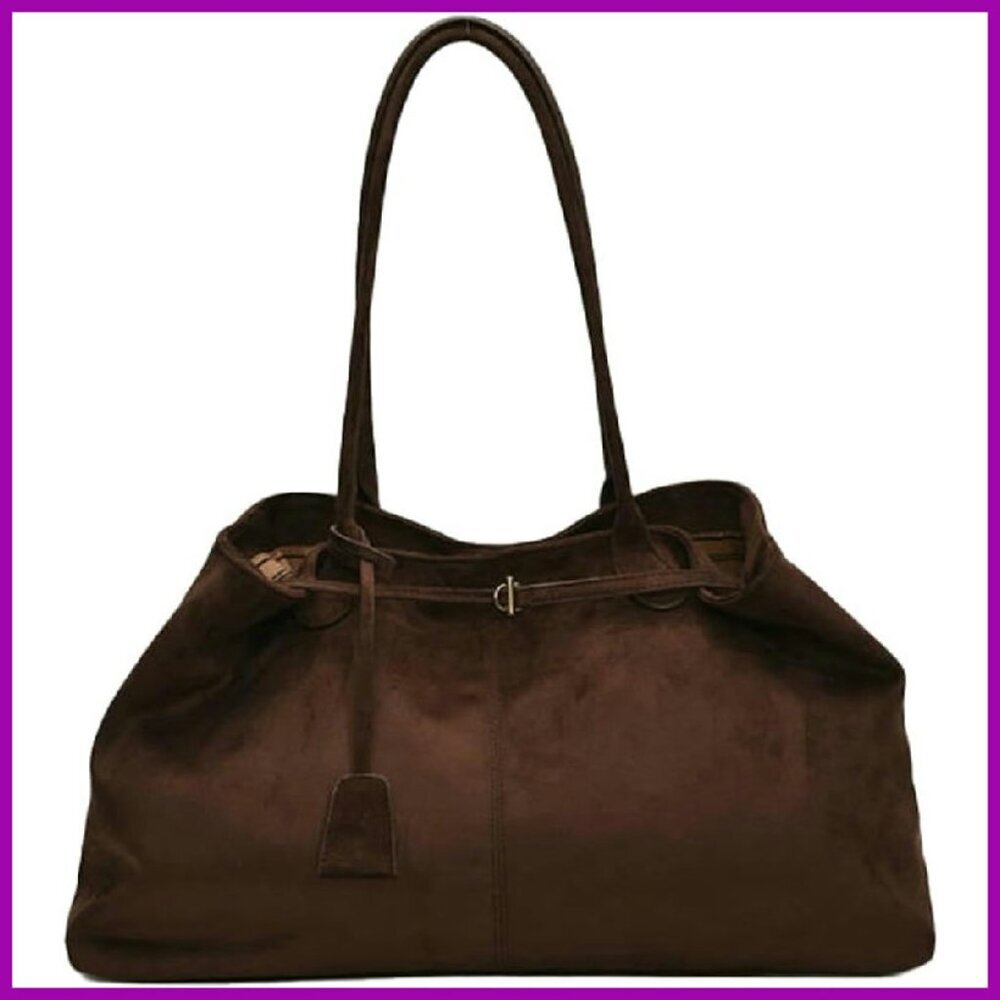 Oversized Suede Tote Handbag Top Handle Satchel Hobo Bag - Picture 1 of 4